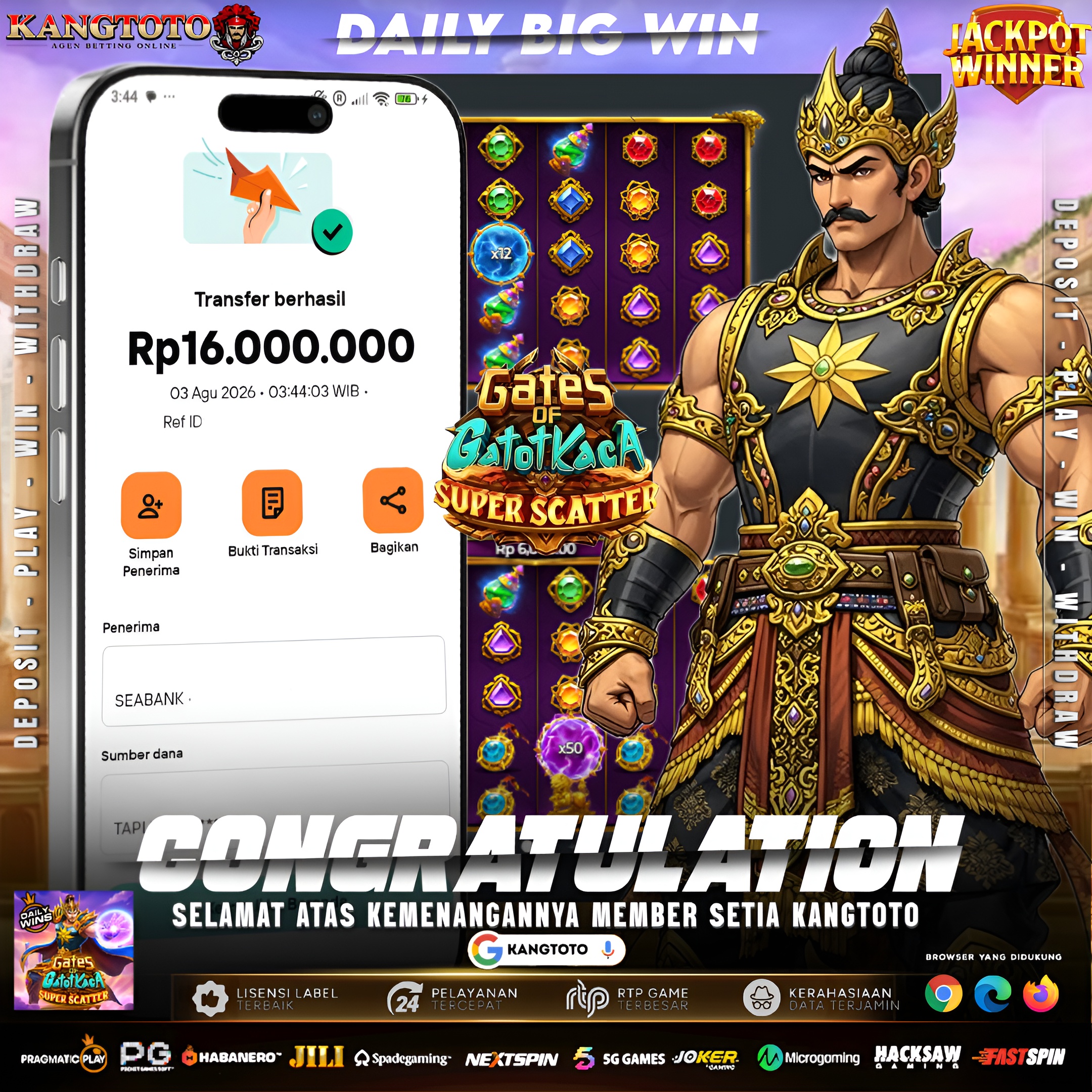 🛡🔥 SUPER SCATTER GATOTKACA MELETAK LAGI! Rp 16.000.000💸🥳