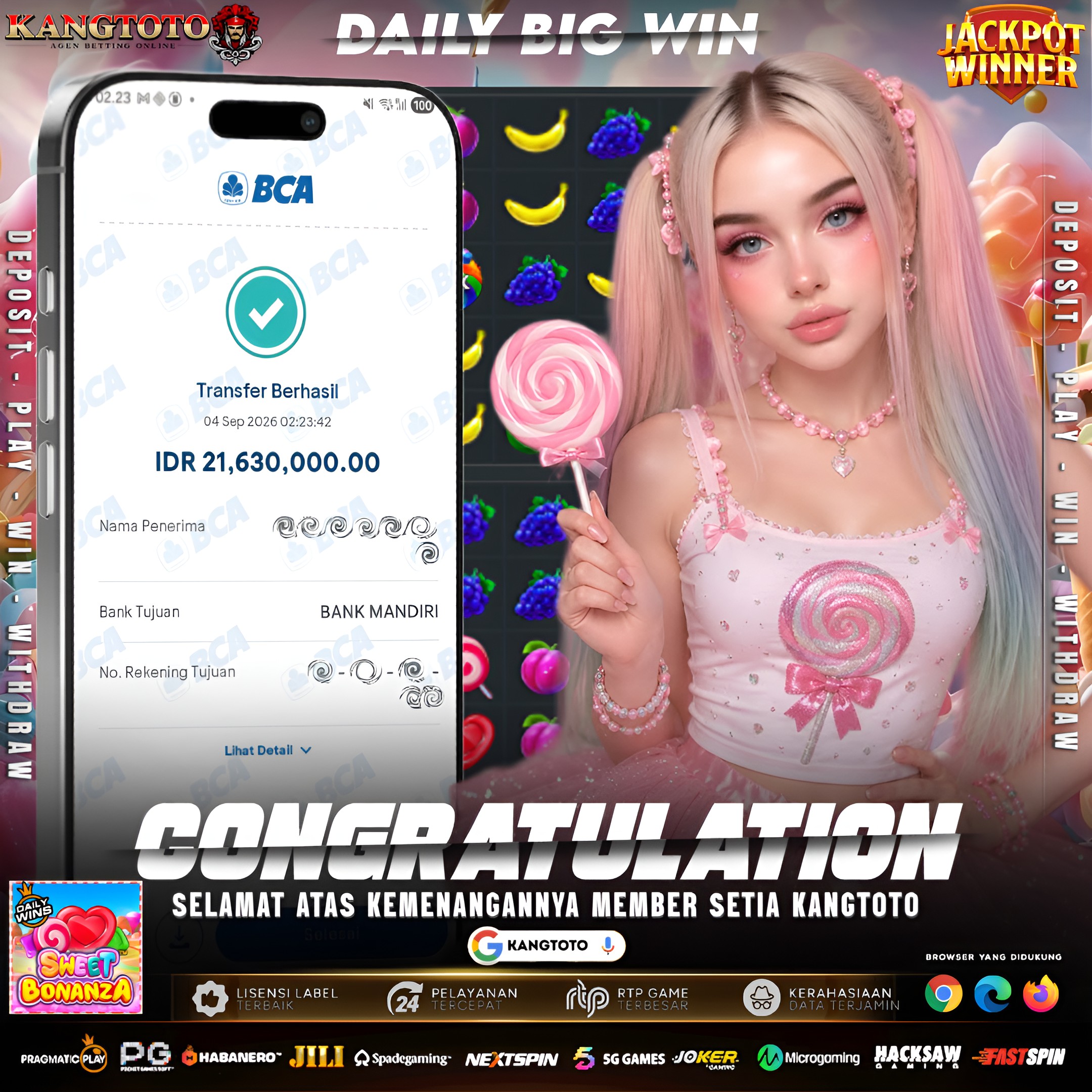 SWEET BONANZA PANEN MANIS! WITHDRAW RP 21.630.000 LUNAS DI KANGTOTO!