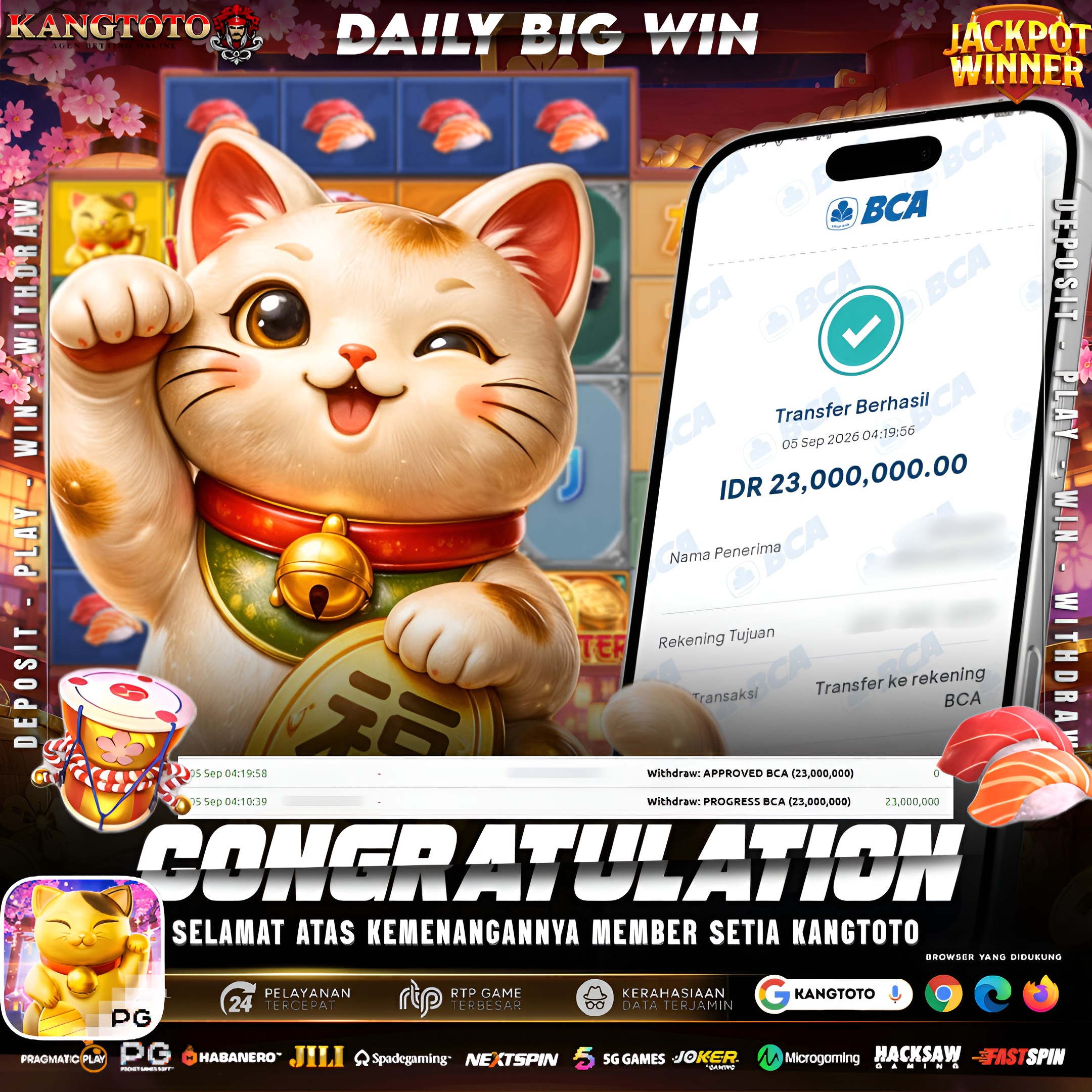 LUCKY NEKO KUCING HOKI MENTOK! WITHDRAW RP 23.000.000 LUNAS DI KANGTOTO!
