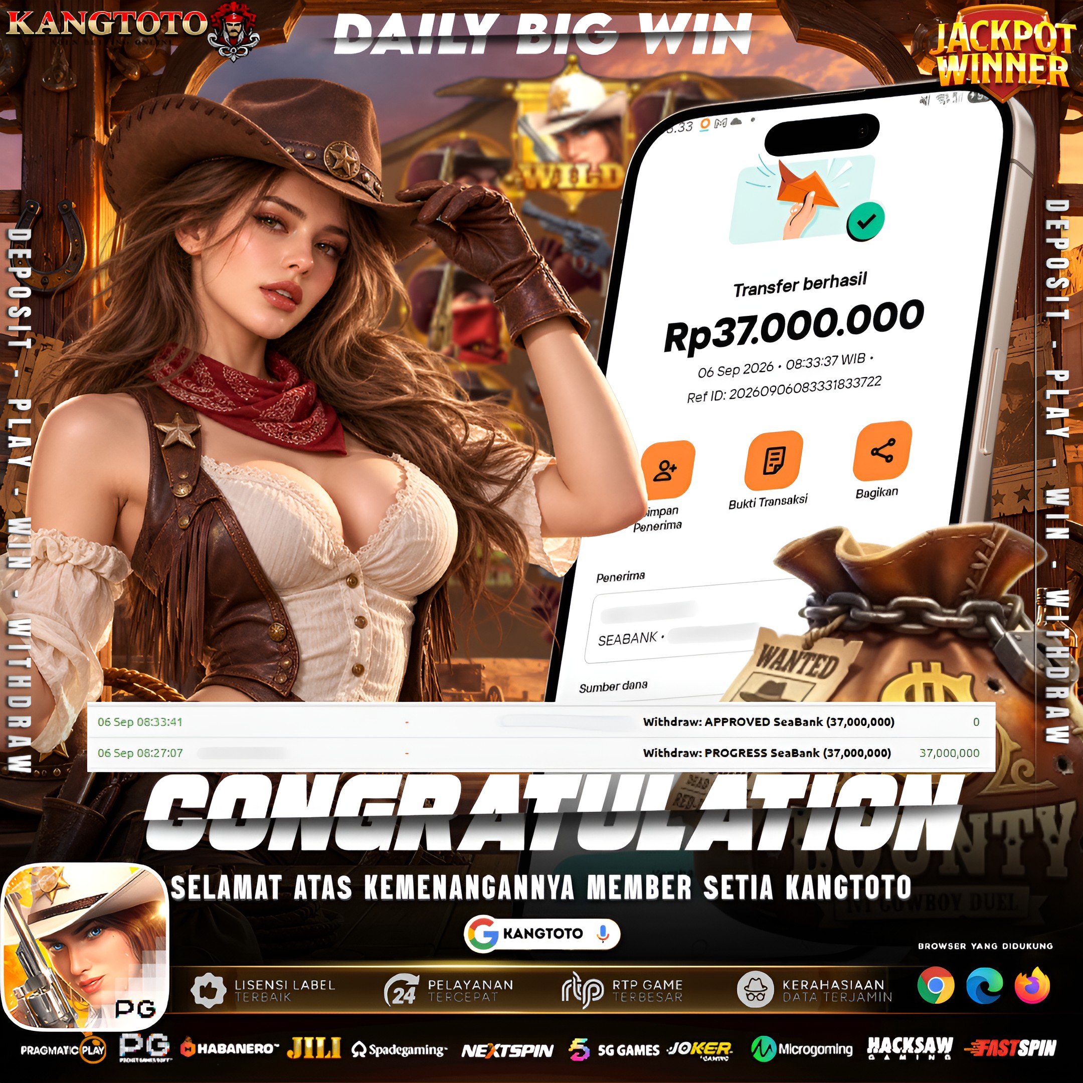 WILD WEST DUEL PANEN MAXWIN! TOTAL WITHDRAW RP 37.000.000 LUNAS DI KANGTOTO!