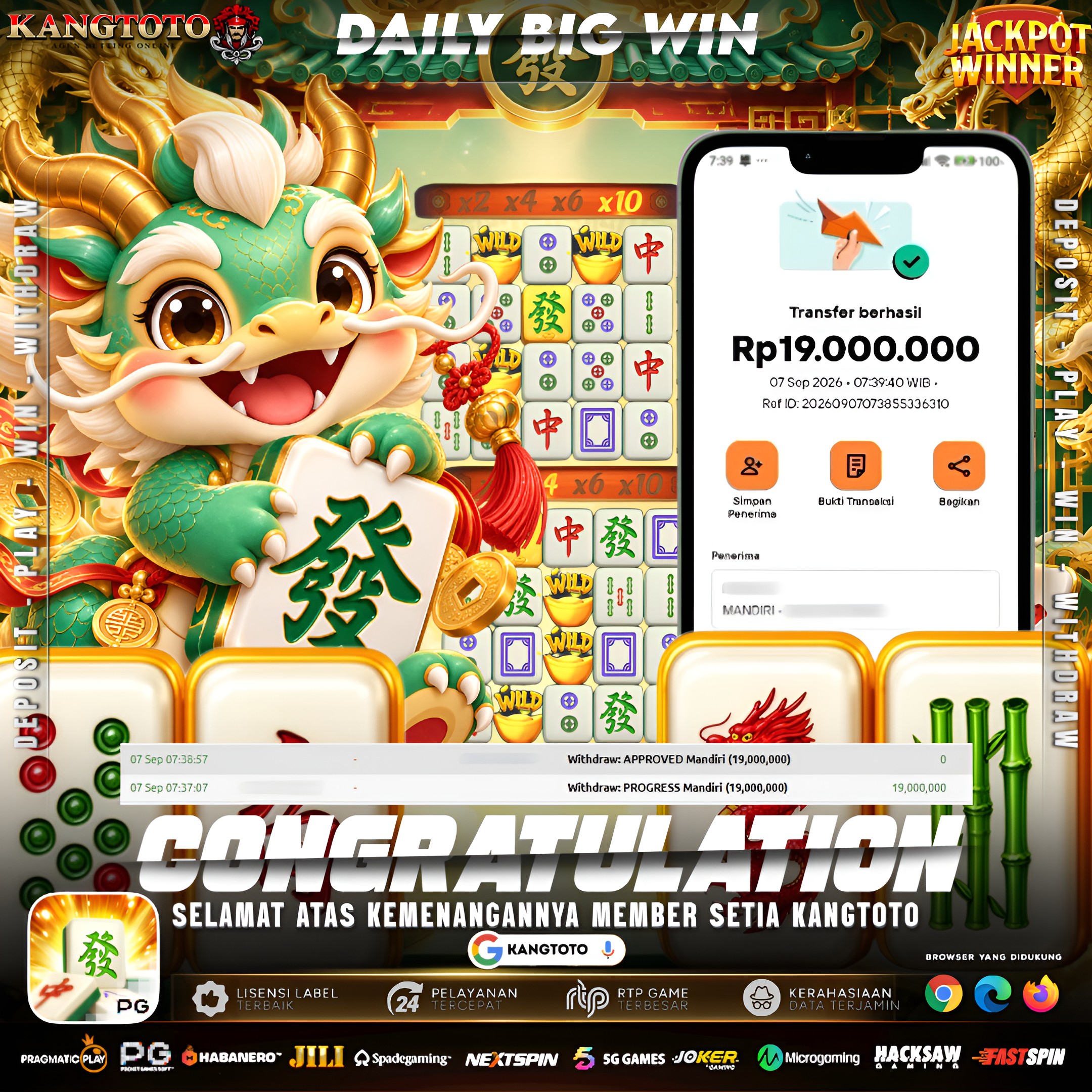 NAGA MAHJONG NGAMUK MAXWIN! TOTAL WITHDRAW RP 19.000.000 LUNAS DI KANGTOTO!