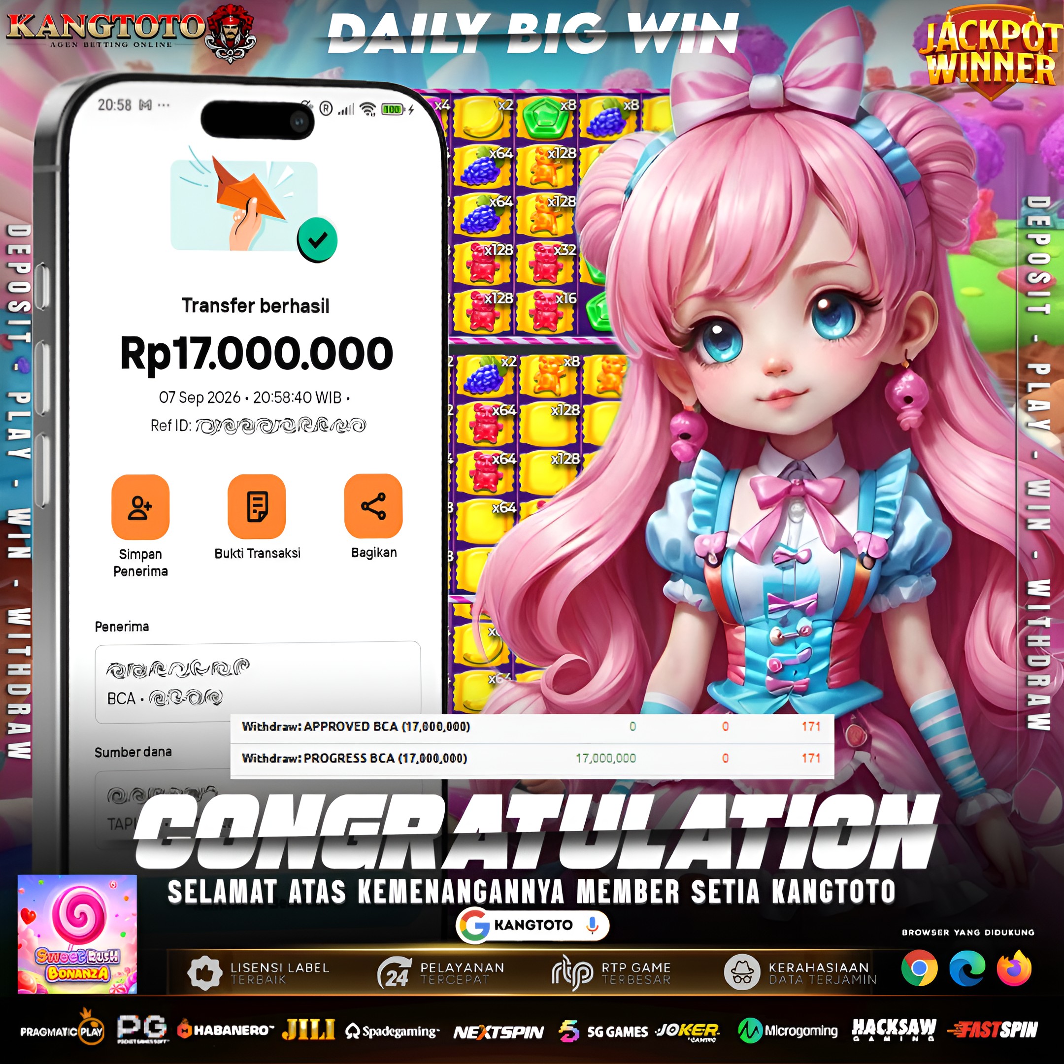 🍬 DAILY BIG WIN! PENARIKAN LUNAS DARI GAME SWEET RUSH BONANZA! Rp 17.000.000  🍬