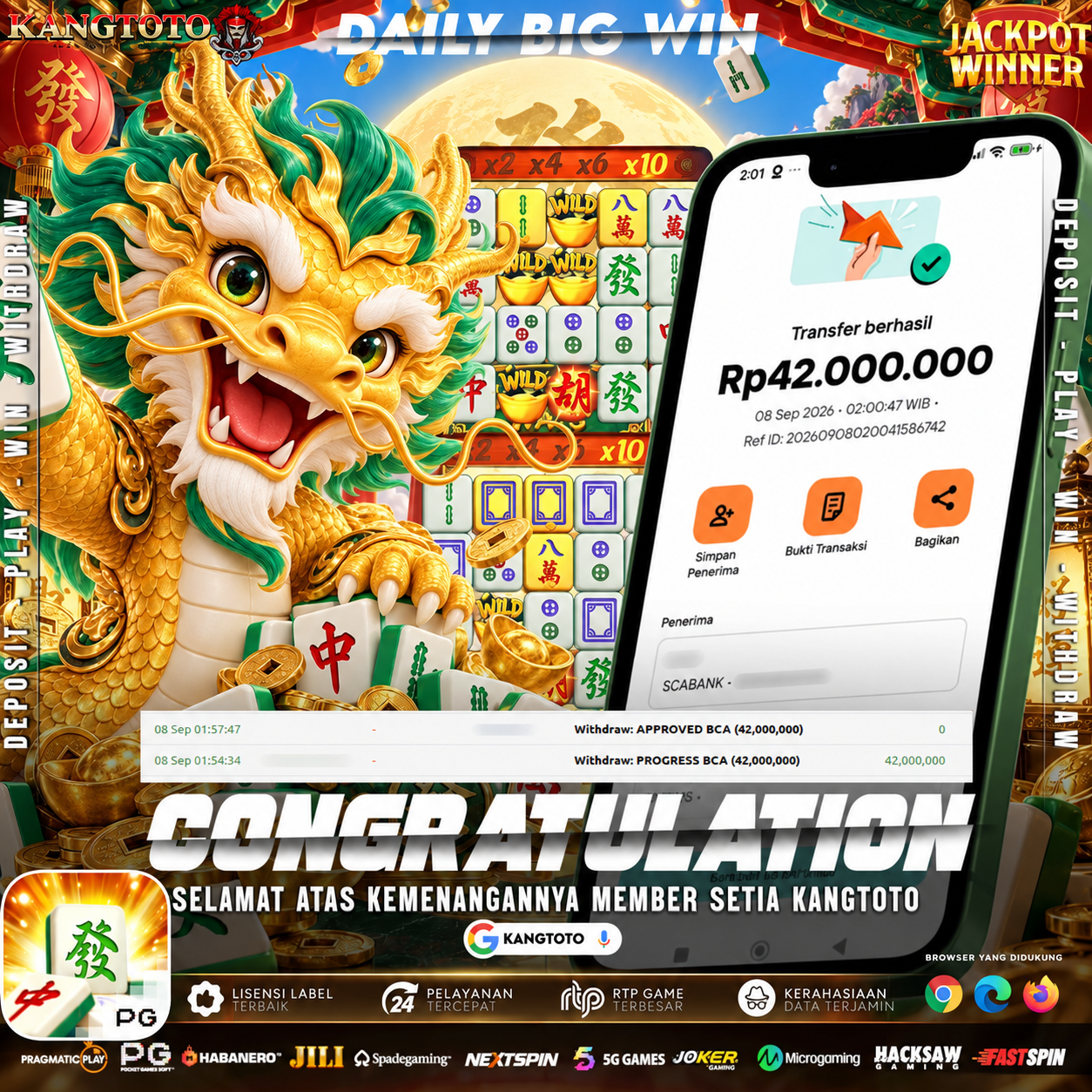 NAGA NAIK KELAS! TOTAL WITHDRAW RP 42.000.000 LUNAS DI KANGTOTO!