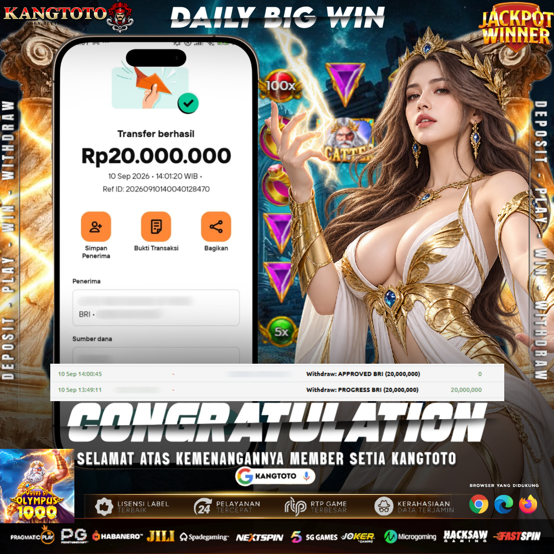 SENSASIONAL OLYMPUS 1000! WITHDRAW RP 20.000.000 LUNAS DI KANGTOTO!