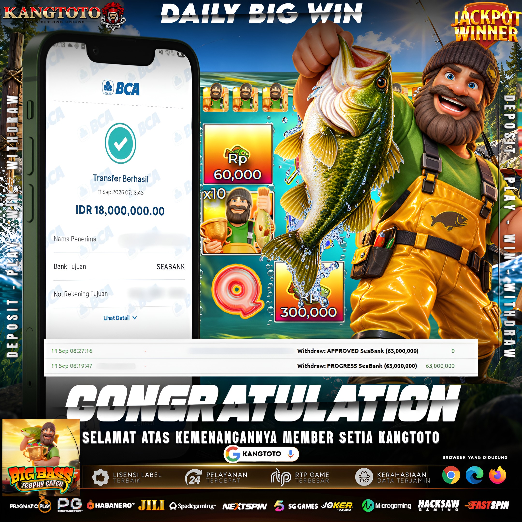 PANEN IKAN RAKSASA BIG BASS TROPHY CATCH! WITHDRAW SPECTACULAR LUNAS DI KANGTOTO!