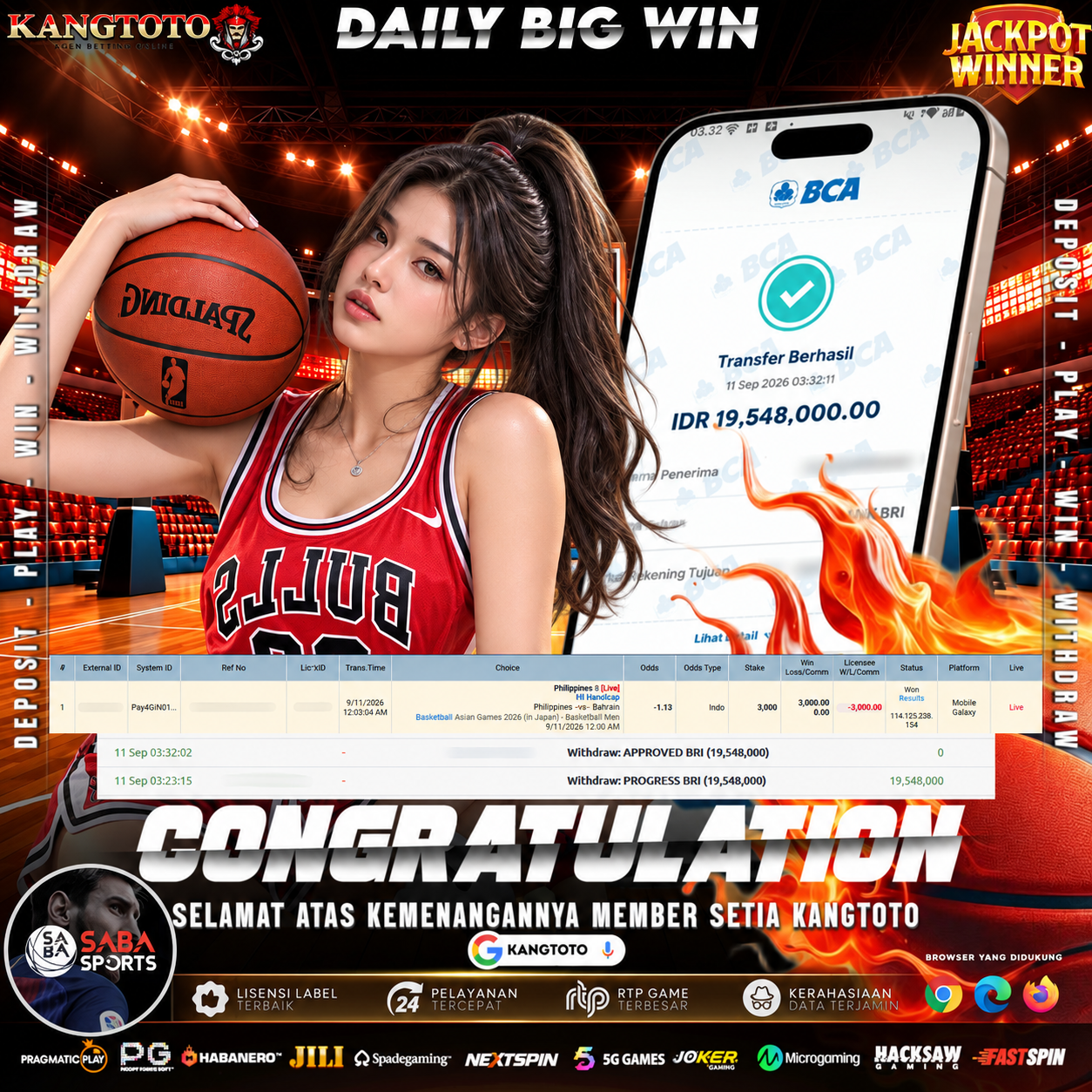 SABA SPORTS TIKET PARLAY / HANDICAP PECAH! WITHDRAW RP 19.548.000 LUNAS DI KANGTOTO!