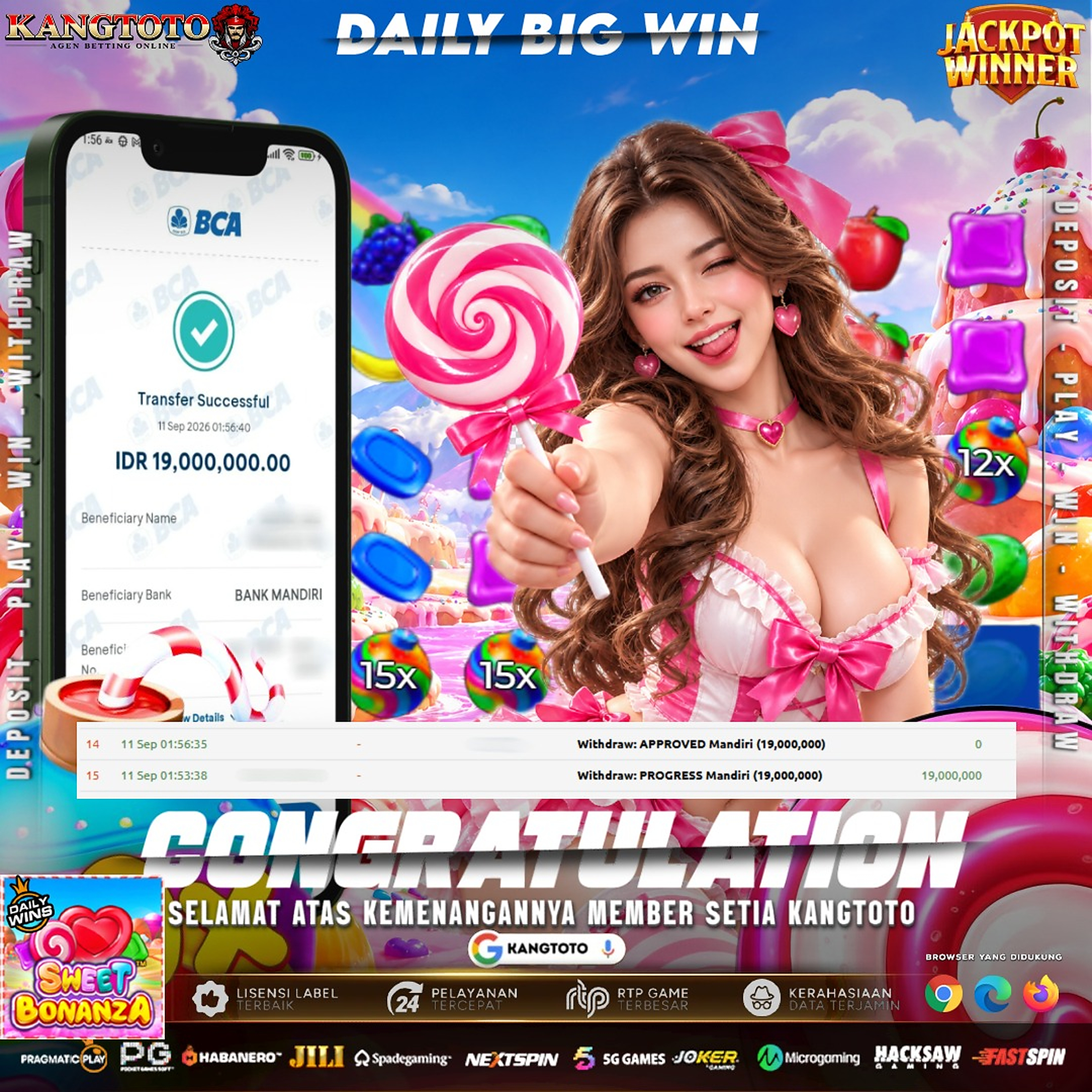 MANISNYA PERKALIAN SWEET BONANZA! WITHDRAW RP 19.000.000 LUNAS DI KANGTOTO!