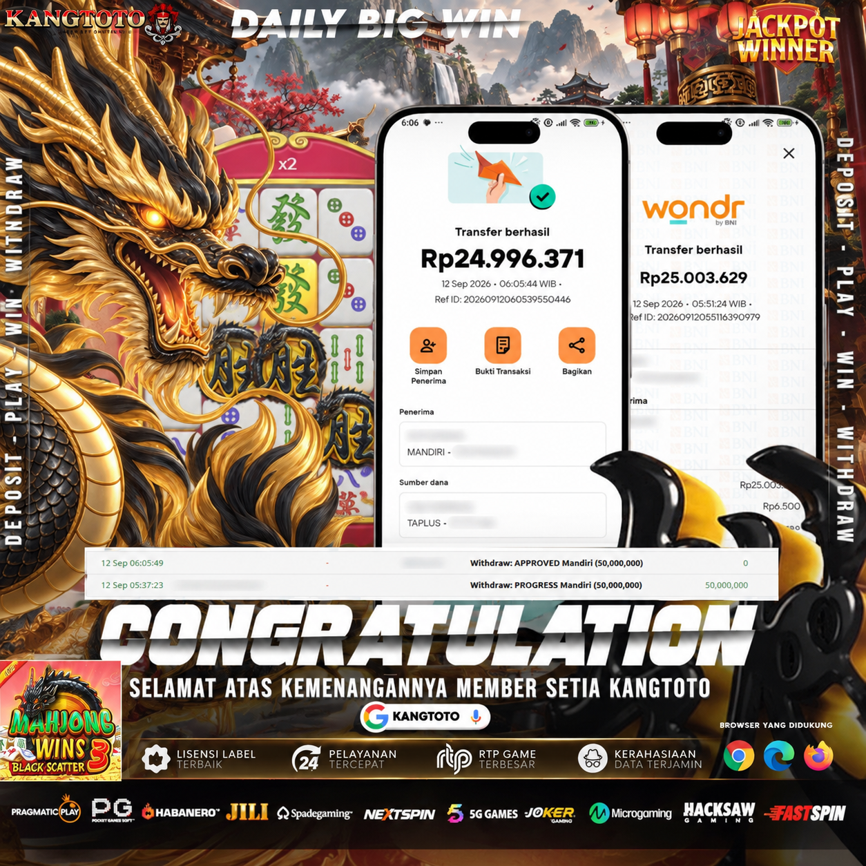 BLACK SCATTER MAHJONG WINS 3 MENYAMBAR! WITHDRAW RP 50.000.000 LUNAS DI KANGTOTO!