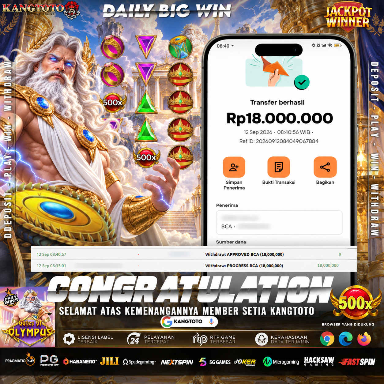 PETIR MERAH 500X KAKEK ZEUS MENYAMBAR! WITHDRAW RP 18.000.000 LUNAS DI KANGTOTO!