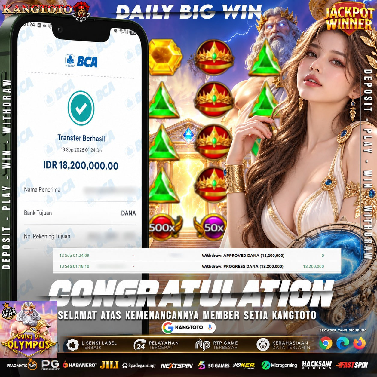 SAMBARAN PETIR 500X KAKEK ZEUS! WITHDRAW RP 18.200.000 LUNAS DI KANGTOTO!