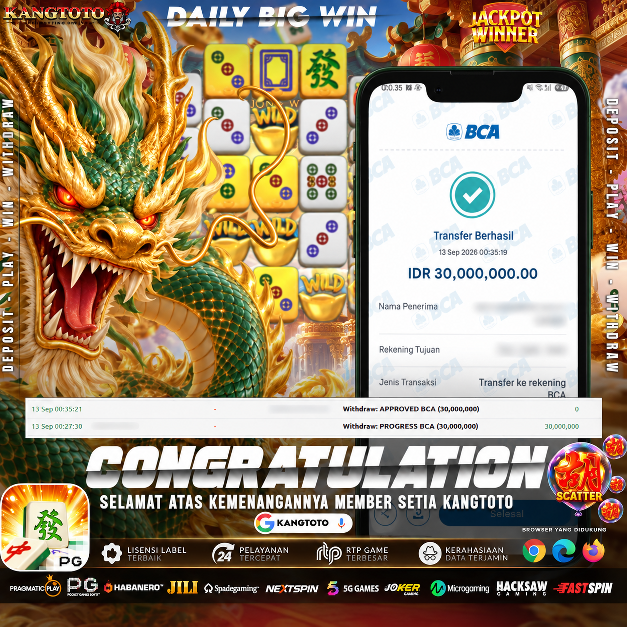 NAGA EMAS MAHJONG WAYS PANEN MAXWIN! WITHDRAW RP 30.000.000 LUNAS DI KANGTOTO!