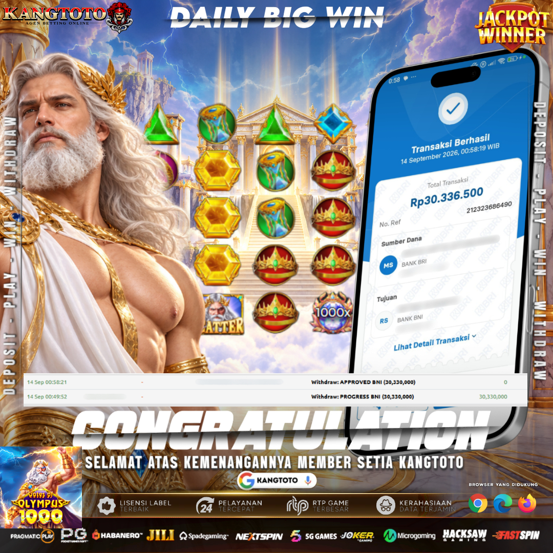LEDAN PETIR 1000X KAKEK ZEUS! WITHDRAW RP 30.330.000 LUNAS DI KANGTOTO!