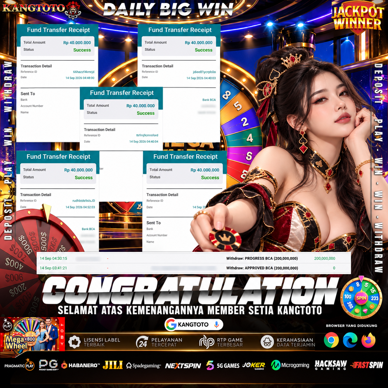 REKOR FANTASTIS MEGA WHEEL! WITHDRAW RP 200.000.000 LUNAS DI KANGTOTO!
