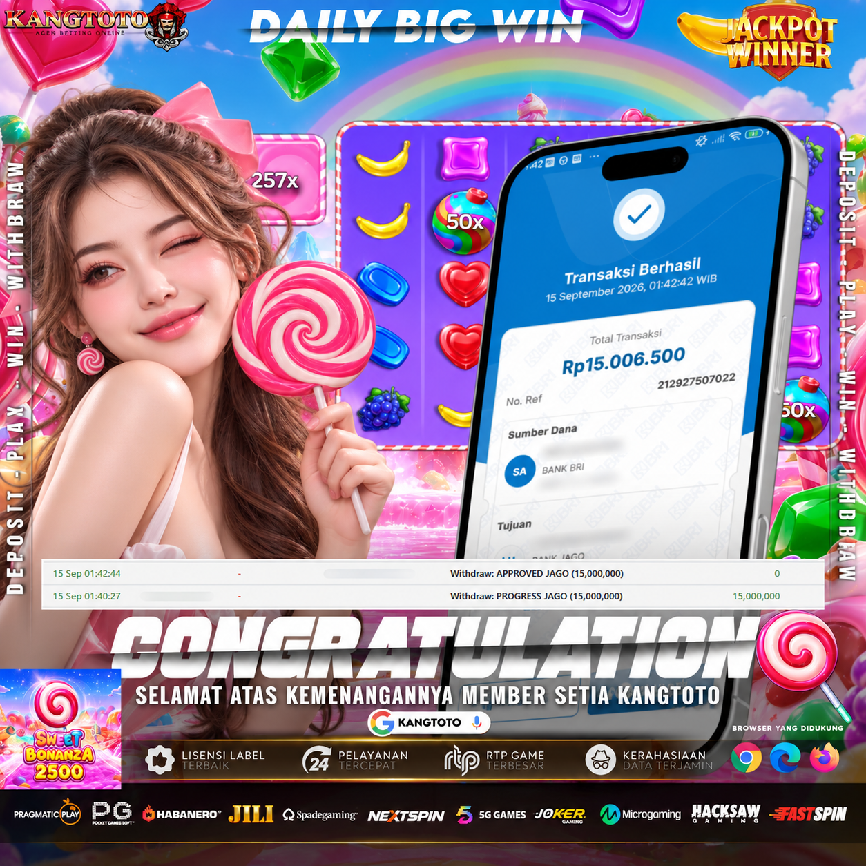 LEDAKAN BOMB MULTIPLIER SWEET BONANZA 2500! WITHDRAW RP 15.000.000 LUNAS DI KANGTOTO!
