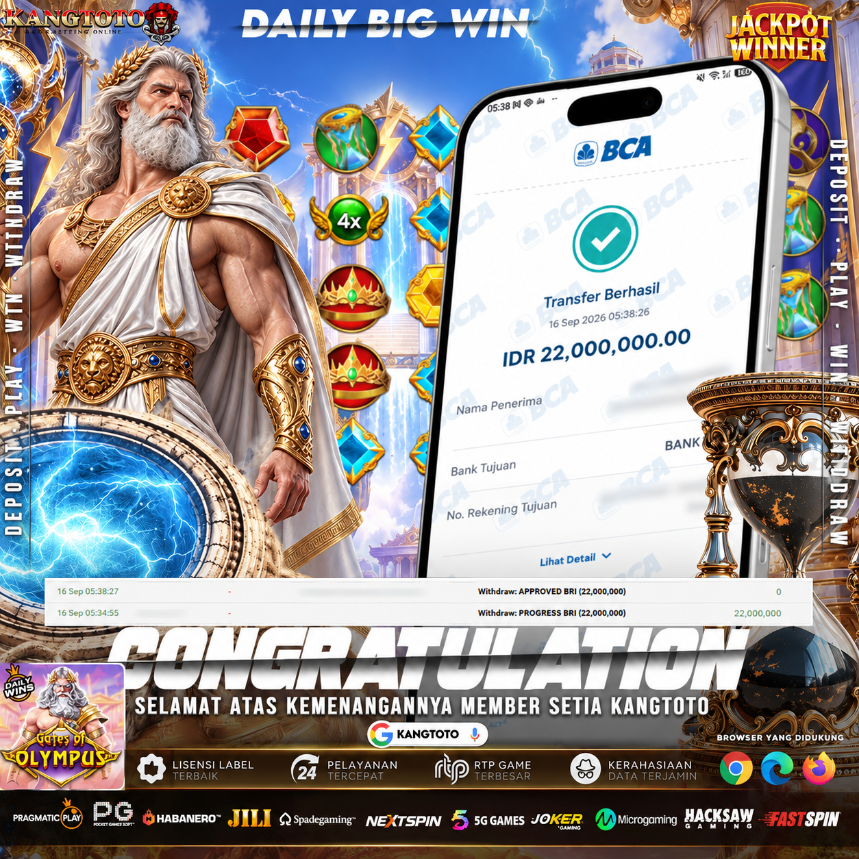 SAMBARAN PETIR KAKEK ZEUS PECAH! WITHDRAW RP 22.000.000 LUNAS DI KANGTOTO!