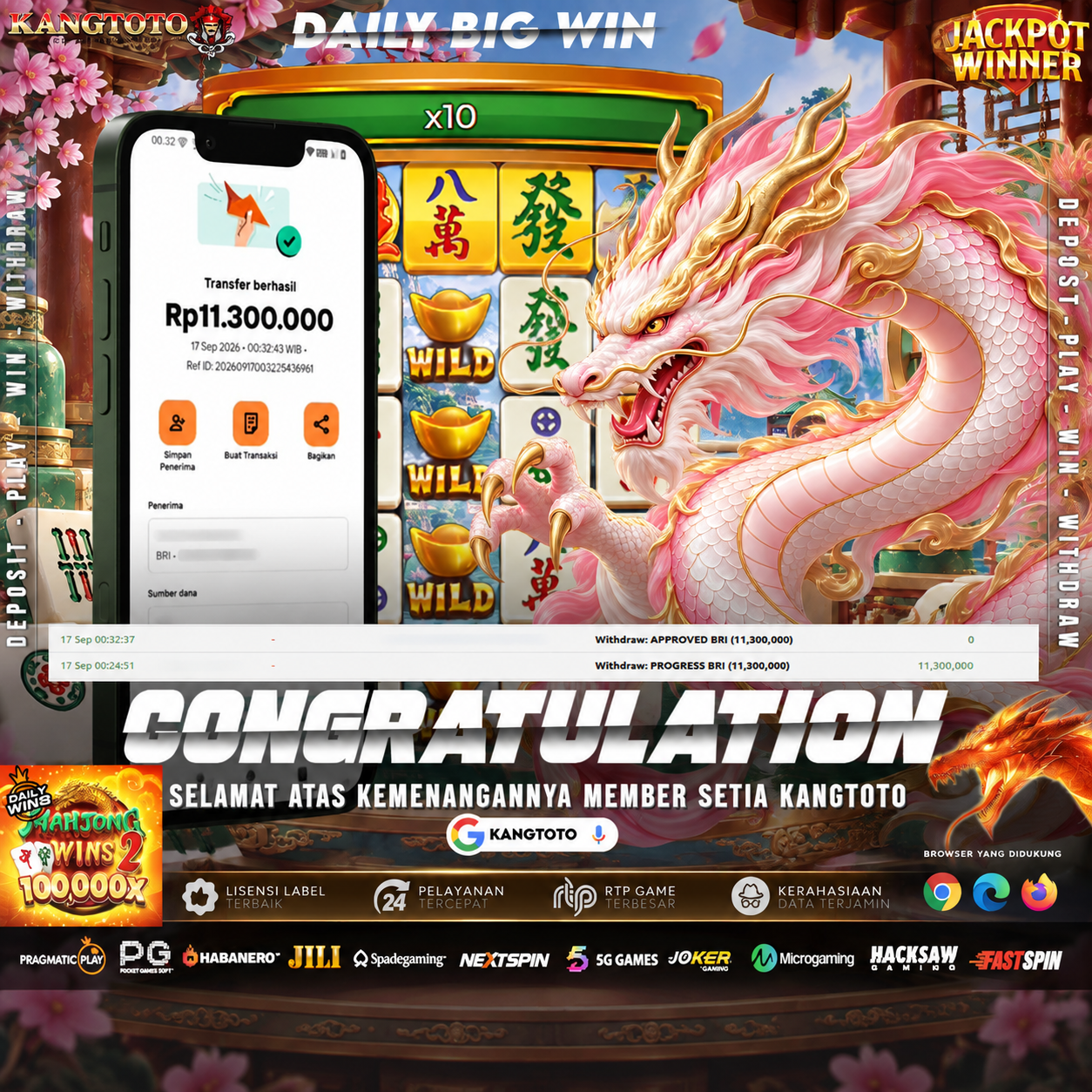 NAGA MERAH MAHJONG WINS 2 PECAH KELAS! WITHDRAW RP 11.300.000 LUNAS DI KANGTOTO!
