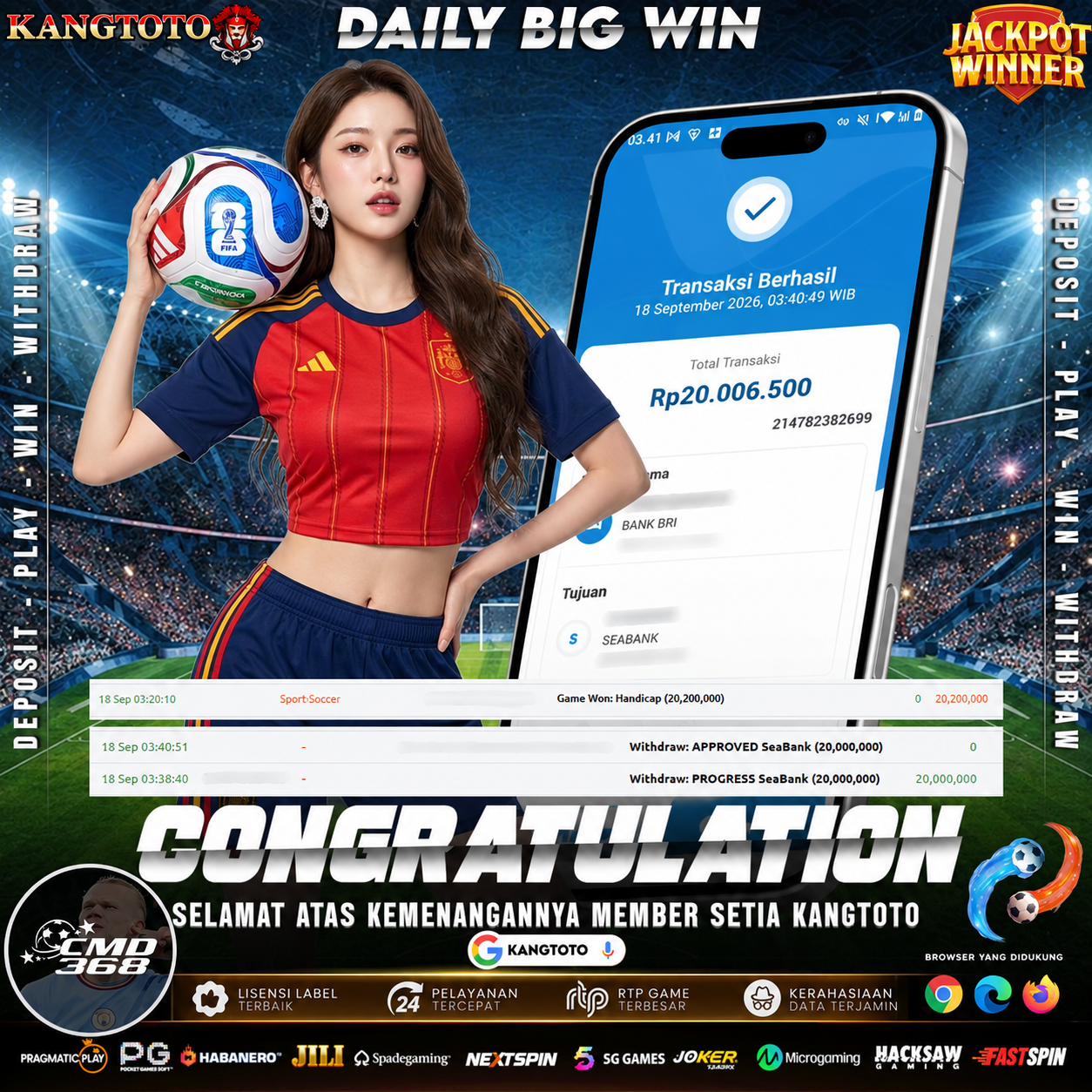TARUHAN BOLA HANDICAP TEPAT SASARAN! WITHDRAW RP 20.006.500 LUNAS DI KANGTOTO!