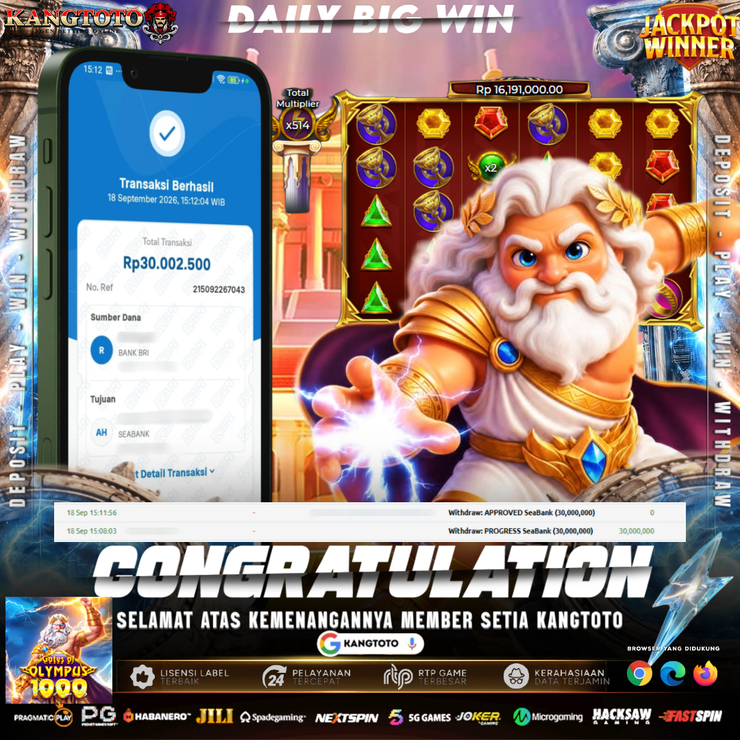 PETIR KAKEK ZEUS GATES OF OLYMPUS 1000 MELEDAK! WITHDRAW RP 30.002.500 LUNAS DI KANGTOTO!